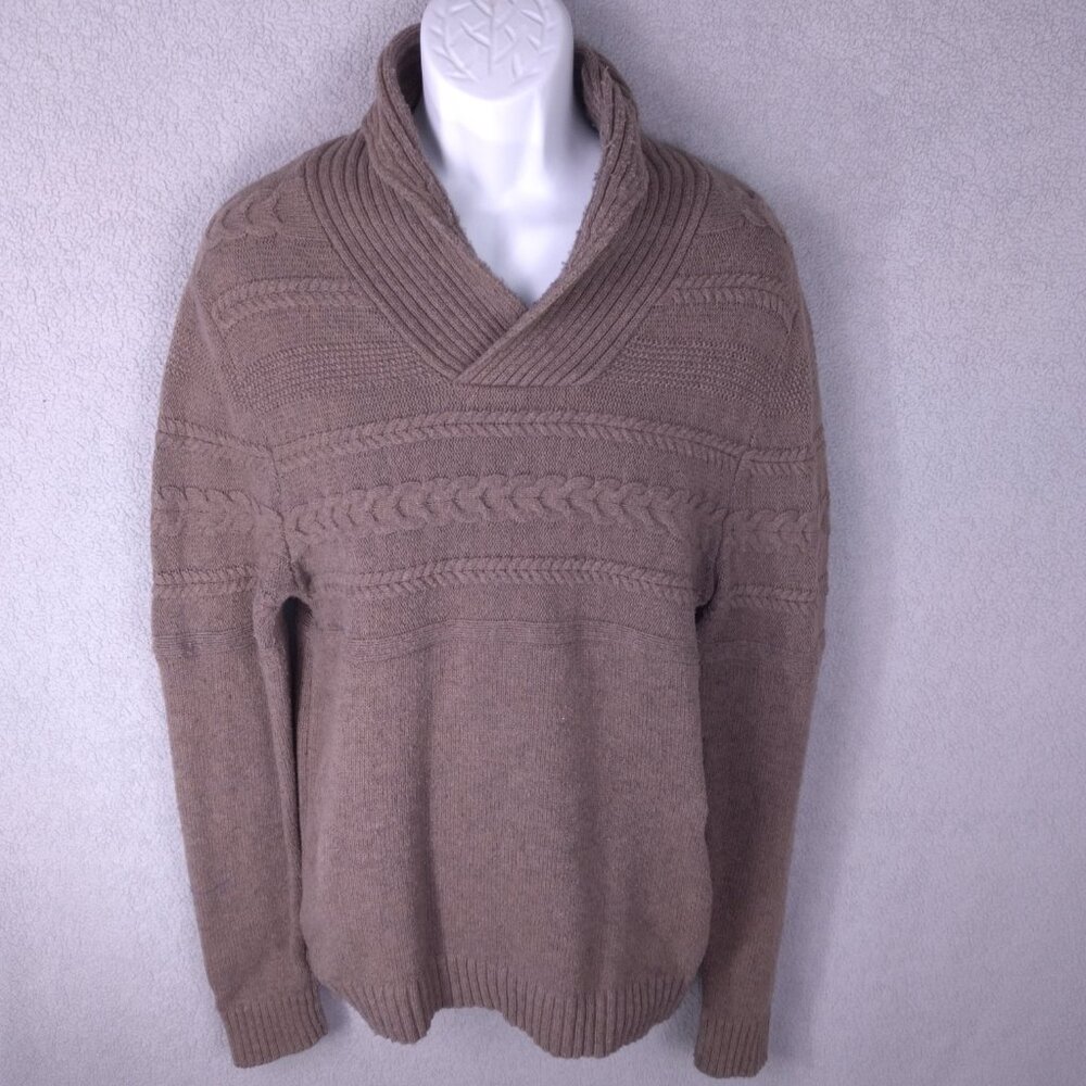 Marc Anthony Men’s Shawl Collar Sweater Medium Tan Cable Knit Pullover